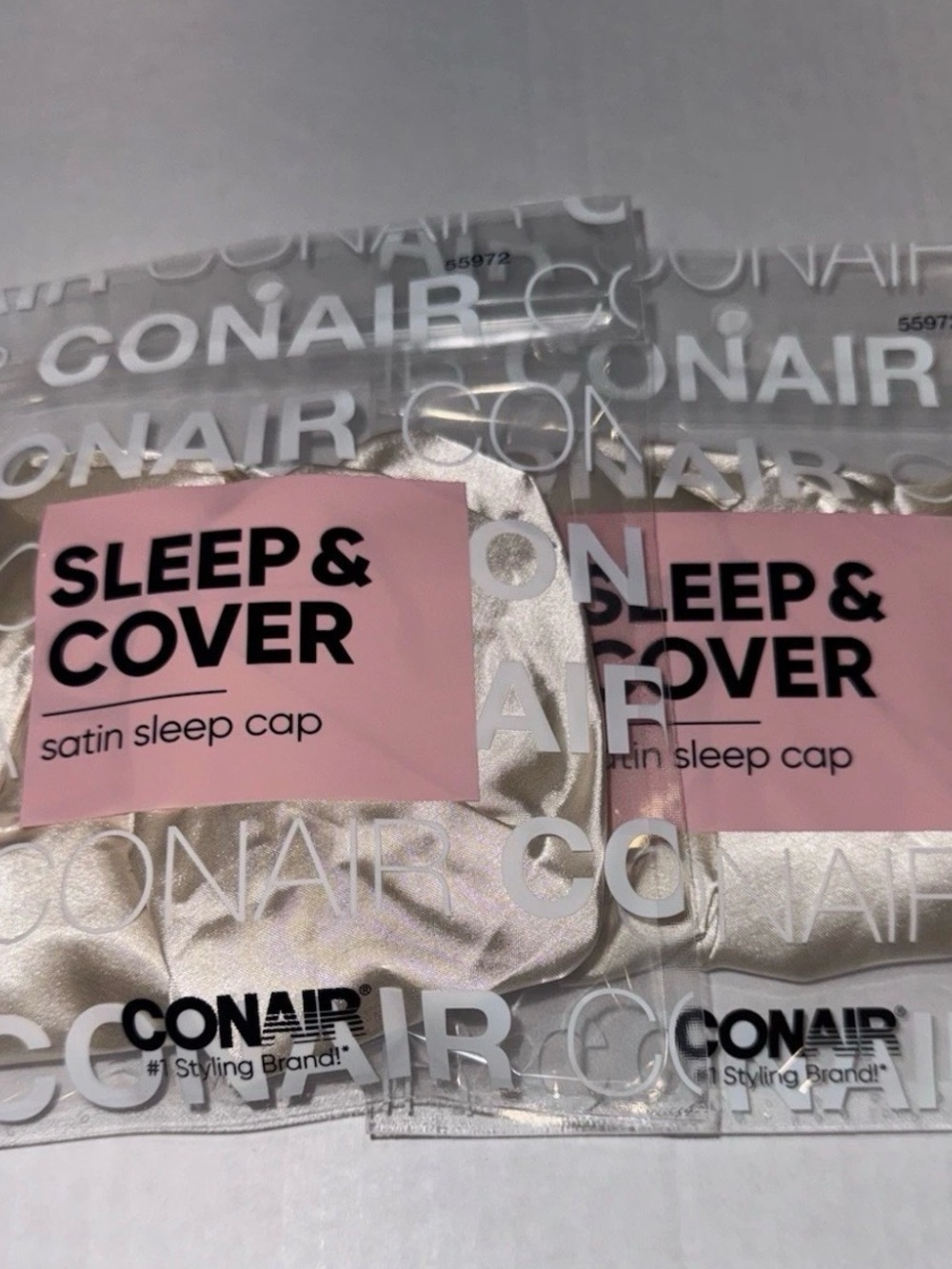 Conair Sleep & Cover Satin Sleep Cap - Champagne 2 pack
